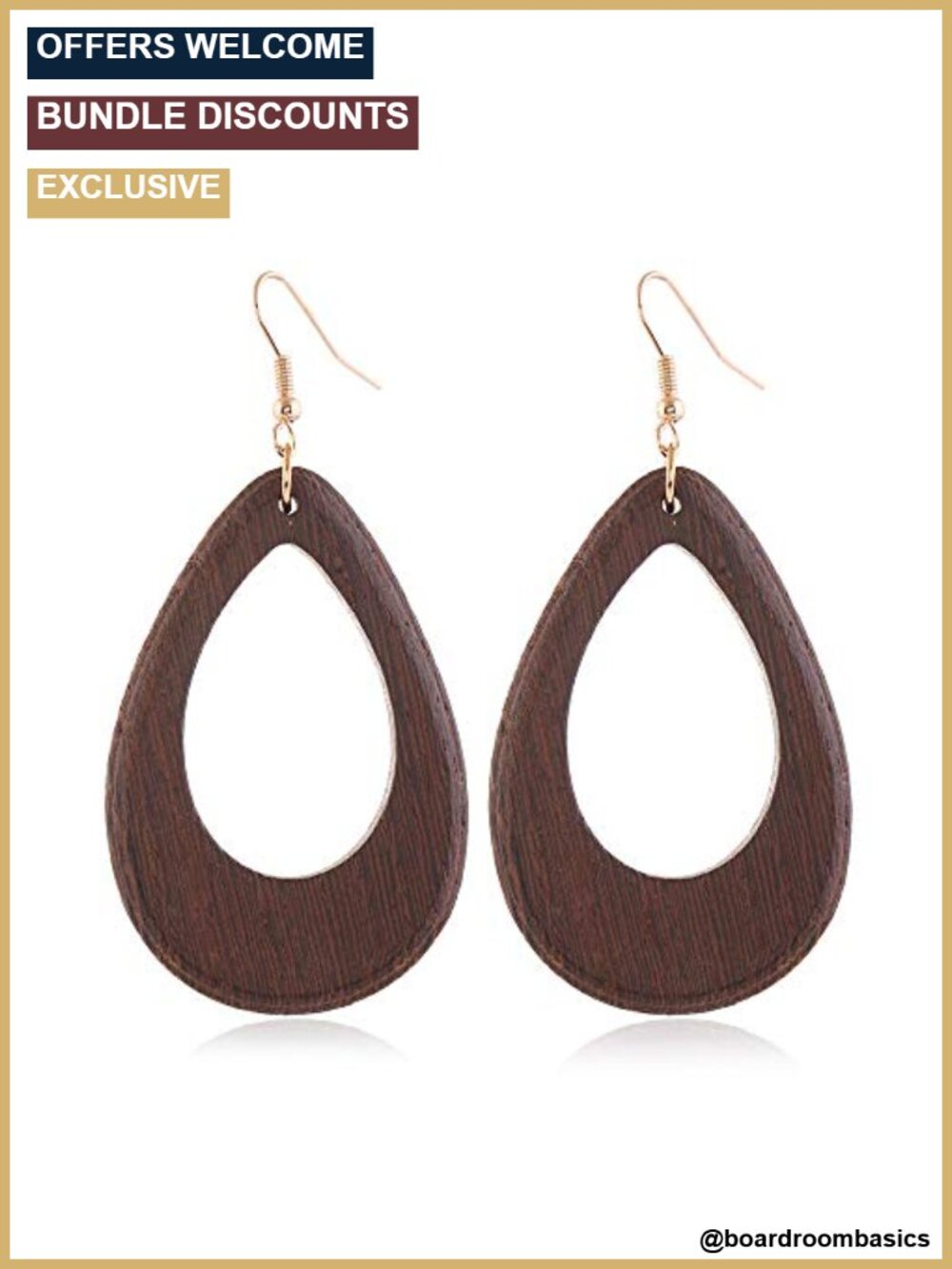 Geometric Wooden Dangle Earrings Lightweight Teardrop Drop for Women